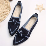 Womens Chic Knot Flat Shoes - Soft Knitted Slip-Ons with Pointed Toe - Ultra-Comfortable & Breathable for Everyday Style