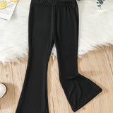 Girls' Ribbed Bell Bottom Trousers Stretch Slim For Outerwear Kids Flared Tight Pants For Spring And Autumn