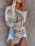 Striped Print Knit Sweater, Casual Drop Shoulder Long Sleeve Sweater, Women's Clothing