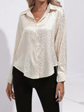 Leopard Jacquard Shirt, Elegant Button Front Long Sleeve Shirt, Women's Clothing