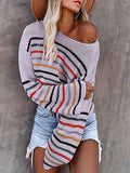 Striped Print Knit Sweater, Casual Drop Shoulder Long Sleeve Sweater, Women's Clothing