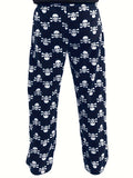 Men's Skull Pattern Casual Comfy Pants, Loose Stretchy Home Pajamas Bottom