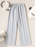 Girls Fashion Solid Color Casual Sports High Waist Wide Leg Pants Straight Leg Pants