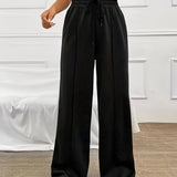 Solid Wide Leg Pants, Casual Tie Waist Long Pants For Spring & Summer, Women's Clothing