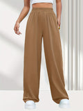 Solid Elastic Waist Loose Pants, Casual Wide Leg Pants For Spring & Summer, Women's Clothing