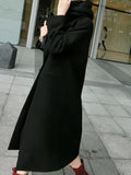 Solid Lapel Mid Length Overcoat, Elegant Long Sleeve Winter Outerwear, Women's Clothing