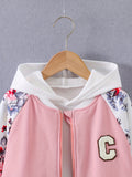 Girls Zip Jacket Floral Print Long Sleeve Fleece Warm Jacket Coat For Kids Teens Autumn And Winter