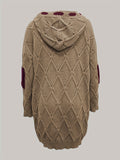 Color Block Open Front Hooded Cardigan, Vintage Long Sleeve Knitted Sweater For Fall & Winter, Women's Clothing