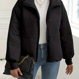 deanwangkt-1  Zip Up Solid Coat, Casual Long Sleeve Winter Warm Outerwear, Women's Clothing