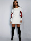 deanwangkt-1  Floral Winter Casual Dress, Crew Neck Long Sleeve Mini Dress, Women's Clothing