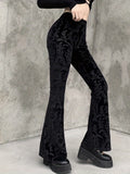 deanwangkt-1  Gothic Floral Print High Waist Pants, Elegant Flare Leg Pants, Women's Clothing