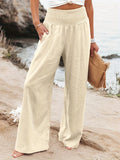 Minimalist Solid Elastic Waist Wide Leg Pants, Casual Loose Pants For Spring & Summer, Women's Clothing