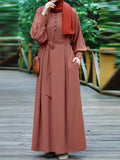 Solid Crew Neck Burqas, Elegant Long Sleeve Maxi Dress, Women's Clothing