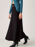 Solid High Waist Flared Skirt, Casual Maxi Skirt For Spring & Fall, Women's Clothing