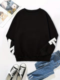 Letter Print Back Sweatshirt, Casual Crew Neck Long Sleeve Sweatshirt, Women's Clothing