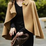 deanwangkt-1  Solid Collared Cape Tops, Casual Asymmetrical Outerwear, Women's Clothing