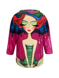 Plus Size Casual Top, Women's Plus Cartoon Figure Print Long Sleeve Round Neck Slight Stretch Top