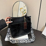 Retro Crossbody Bag For Women, Solid Color Shoulder Bag, Saddle Bag With Leopard Guitar Strap