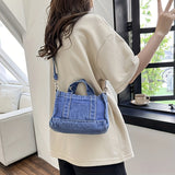 Trendy Denim Quilted Crossbody Bag, Simple Solid Color Shoulder Bag, Perfect Messenger Bag For Daily Use