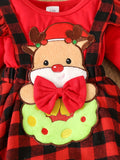 Toddler Baby Girls Christmas One-piece Romper Dress, Plaid Dress With Headband Set, Suitable For Indoor And Outdoor Wear