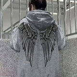 Wings Print Back Hoodies, Casual Drawstring Kangaroo Pocket Sweatshirt, Women's Clothing