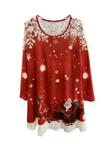 Girls' Festive Christmas Dress - Working Santa Pattern Round Neck Long Sleeve Dress for Holiday Season