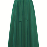 Solid Belted Maxi Skirts, Elegant Pleated Versatile Skirts, Women's Clothing