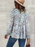 Floral Print Crew Neck Tiered Blouse, Casual Long Sleeve Blouse For Spring & Fall, Women's Clothing