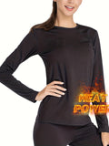 Seamless Thermal Underwear Set, Long Sleeve Crew Neck Tops & Pants, Women's Loungewear & Underwear