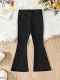 Girls' Ribbed Bell Bottom Trousers Stretch Slim For Outerwear Kids Flared Tight Pants For Spring And Autumn