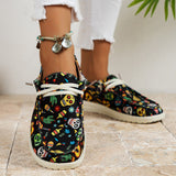 deanwangkt - Black Casual Patchwork Printing Round Comfortable Shoes