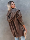 Hooded Teddy Coat, Casual Long Sleeve Winter Warm Outerwear, Women's Clothing