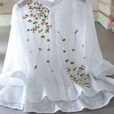 Eyelet Floral Blouse, Elegant Button Front Blouse For Spring & Summer, Women's Clothing