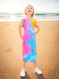 Vibrant Tie Dye Short Sleeve Slim Midi Dress for Girls - Casual, Comfortable, and Stylish Holiday Wear - Perfect Summer Gift for Tweens and Teenagers