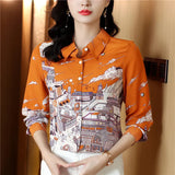 Women's Designer Floral Printed Shirt With Neck Bow Plus Size Elegant Long Sleeve Office Ladies Runway Silk Button Shirts Sweet Girl Chic Satin Blouses Red Tops