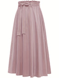 Solid Belted Maxi Skirts, Elegant Pleated Versatile Skirts, Women's Clothing