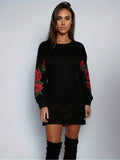 deanwangkt-1  Floral Winter Casual Dress, Crew Neck Long Sleeve Mini Dress, Women's Clothing