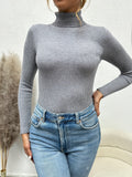 Long Sleeve Turtleneck Sweater, Rib Knit Casual Sweater, Women's Clothing