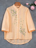 Eyelet Floral Blouse, Elegant Button Front Blouse For Spring & Summer, Women's Clothing