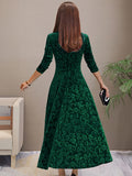 Floral Pattern Maxi Dress, Elegant V Neck Long Sleeve Dress, Women's Clothing