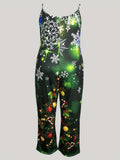 Festive Plus Size Cami Jumpsuit - Women's Plus Size Jumpsuits with Pockets, Casual Sleeveless Design, Christmas Tree Print, Comfortable and Relaxed Fit, Perfect for Holiday Party and Daily Wear