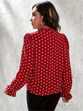 Polka-dot Print Notched Neck Blouse, Versatile Puff Sleeve Blouse For Spring & Fall, Women's Clothing