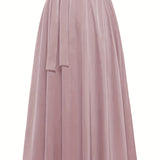 Solid Belted Maxi Skirts, Elegant Pleated Versatile Skirts, Women's Clothing