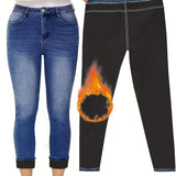 Fleece Liner Slimming Skinny Jeans, Slant Pockets Mid-Stretch Whiskering Tight Jeans, Women's Denim Jeans & Clothing