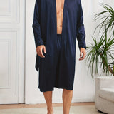 Mens Ultra-Comfortable Casual Pajama Sets - Stylish Solid Robe with Adjustable Lace Up, Roomy Shorts - Seamless One-piece Home Wear - Luxury Sleepwear for Lounging