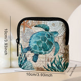 Multi-Pocket Turtle Print Hanging Coin Purse - Spacious Key Card Holder, Mini Earphone Storage Bag, Durable Polyester Material, Stylish Accessory for Daily Use