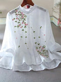 Eyelet Floral Blouse, Elegant Button Front Blouse For Spring & Summer, Women's Clothing