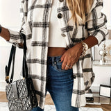 Plaid Print Shacket Jacket, Casual Button Front Long Sleeve Outerwear With Pockets, Women's Clothing