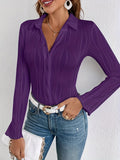 Solid Button Front Shirt, Casual Long Sleeve Shirt For Spring & Fall, Women's Clothing