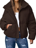 Women's Fashion Winter Warm Stand Collar Loose Zip Short Quilted Jacket